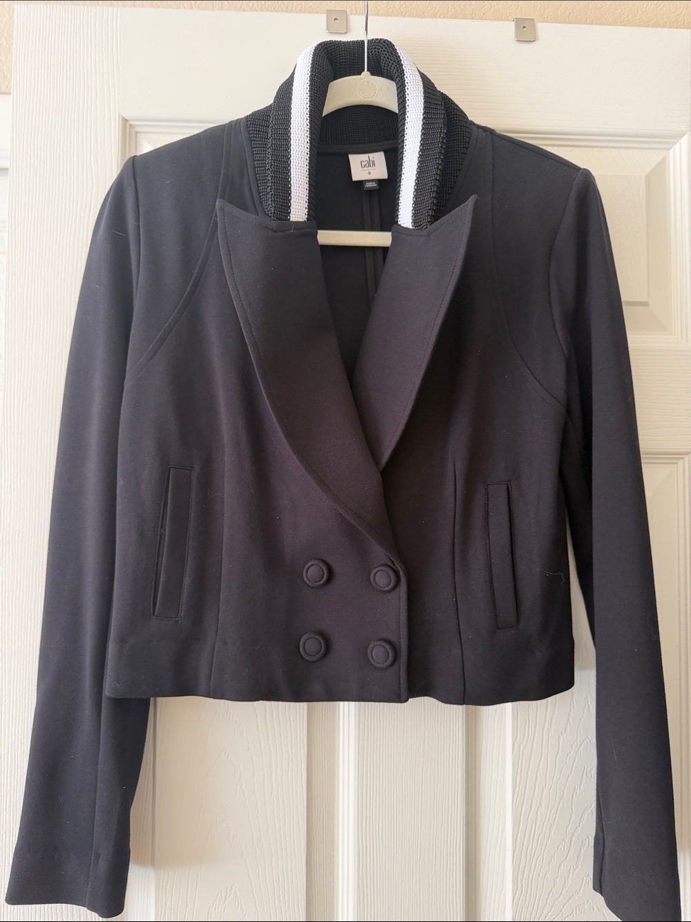 CAbi Cropped Black Jacket Sweater